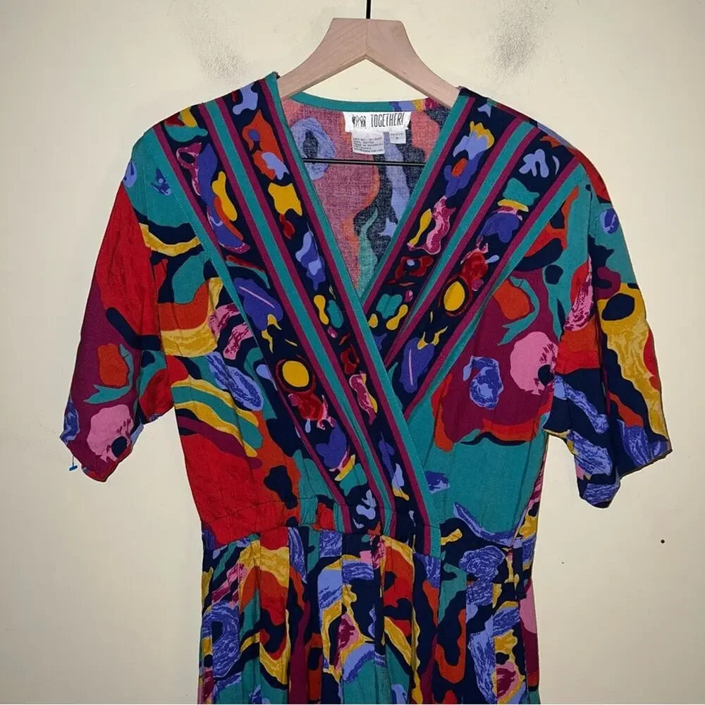 VNTG TOGETHER bright pattern midi dress 6 - Picture 5 of 5